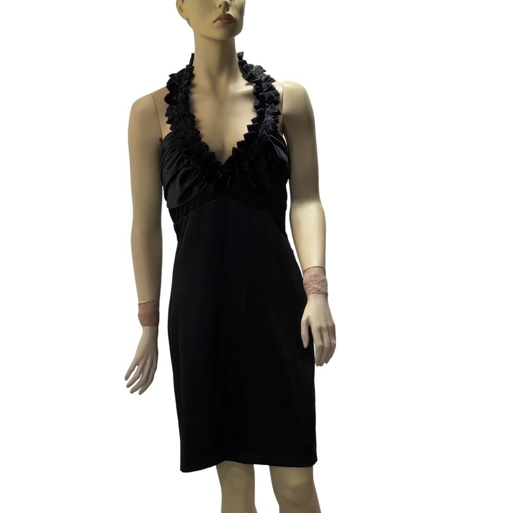 Niki By Niki Livas Black Ruffled Halter Cocktail Dress Size 10 - Picture 11 of 12
